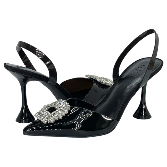 International Concepts Scienna Black Vinyl Rhinestone Womens Heels Size 8M - Picture 1 of 11